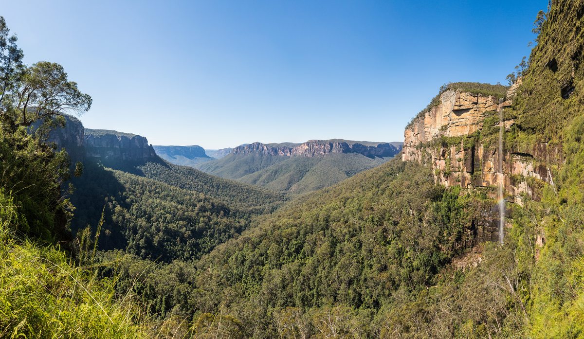 The forested Grose Valley in the Blue Mountains, framed by sandstone cliffs.